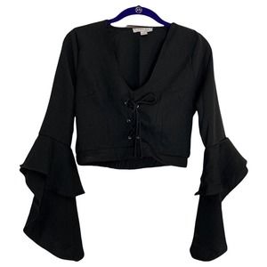 Favlux lace up ruffle sleeve crop top size large